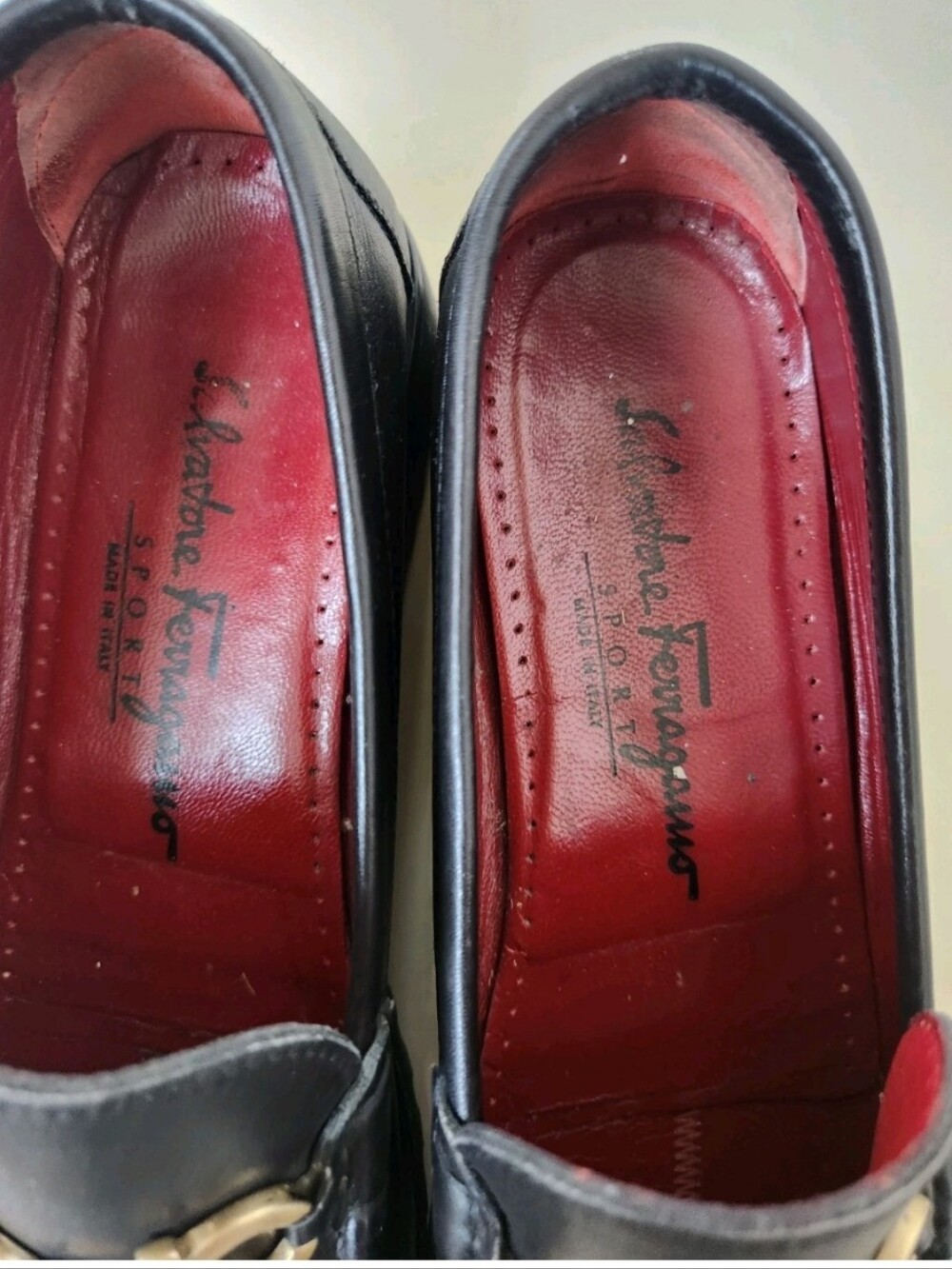 Women size 8 Salvatore Ferragamo Black and Red Loafers with Horsebit Detail - Picture 3 of 7